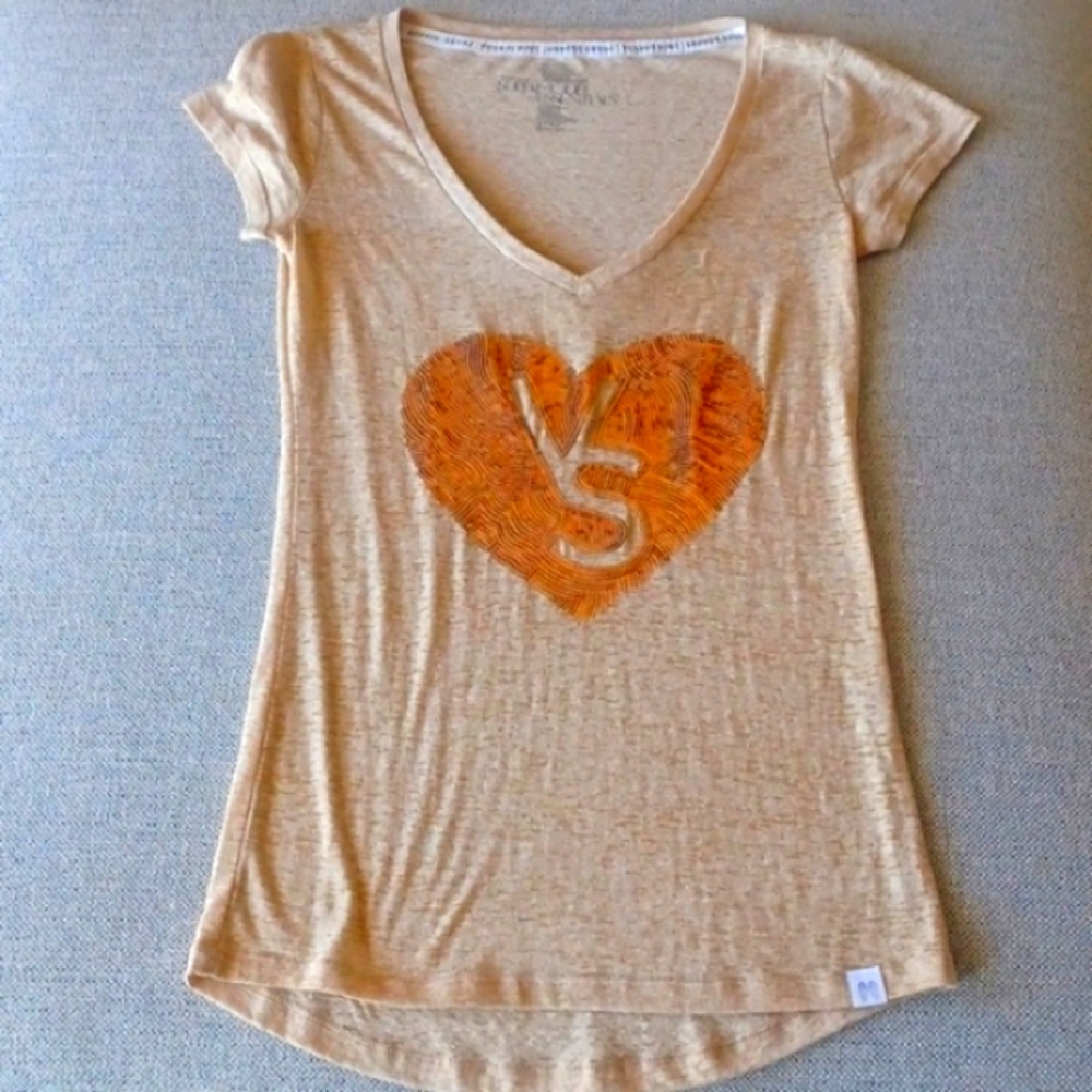 Victoria secret super model essential tan and gold sequin v neck shirt